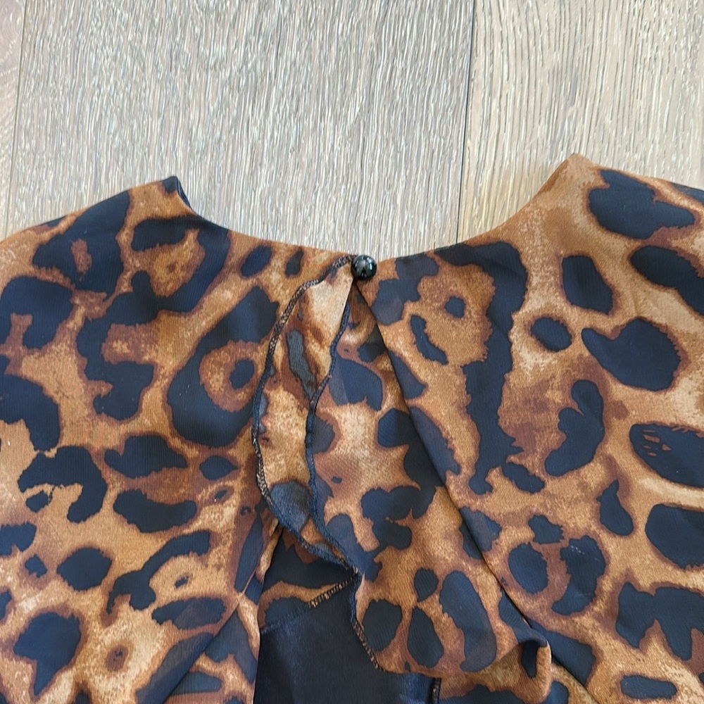 LOVE & LEMONADE Leopard High Low Ruffle Hem Cut-Out Dress - Picture 7 of 11